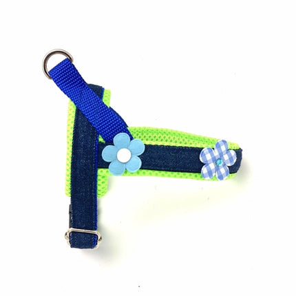 3D Neon & Blue Floral Denim Dog Harness
