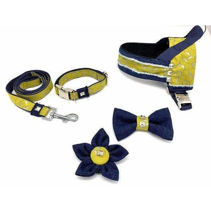 Mustard Honeycomb denim Dog Bow Tie