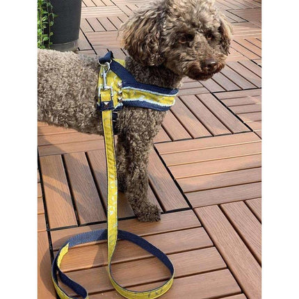 Mustard Honeycomb Frayed Denim Dog Leash