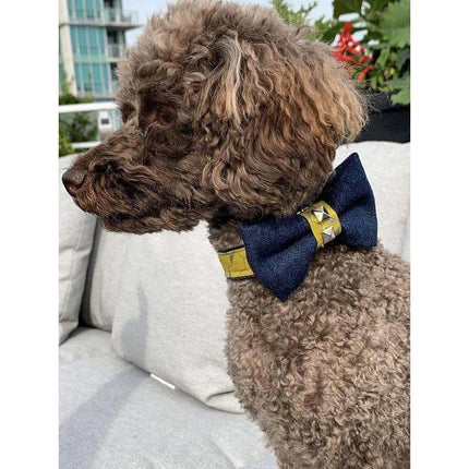 Mustard Honeycomb denim Dog Bow Tie