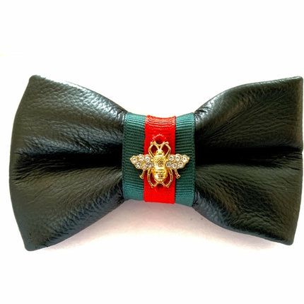 Genuine Black Leather Designer Collar & Bow Tie