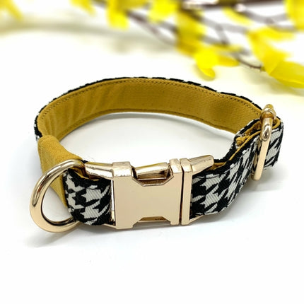 Genuine Leather Mustard Houndstooth Collar & Bow Tie