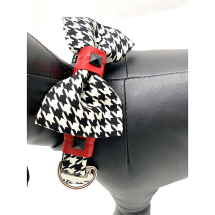 Red Leather Houndstooth Collar Bow Tie Set