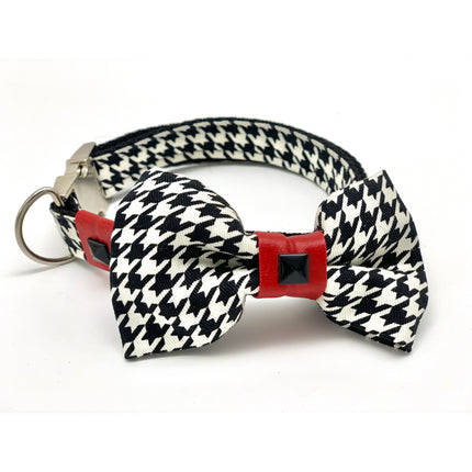 Red Leather Houndstooth Collar Bow Tie Set