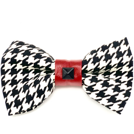 Red Leather Houndstooth Collar Bow Tie Set