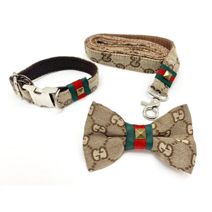 Luxury Fashion Designer Monogram Collar, Bow Tie And Leash