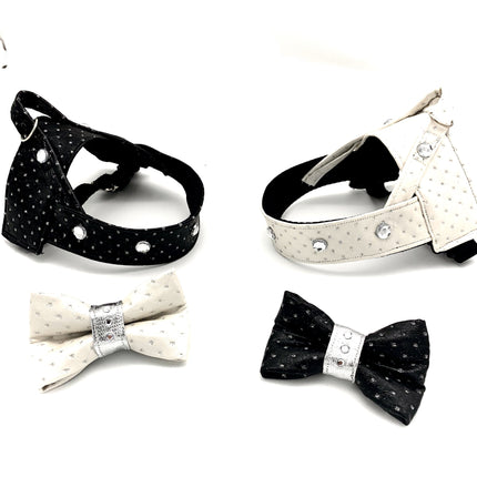 White Glitter Leather Harness With Swarovski Crystals