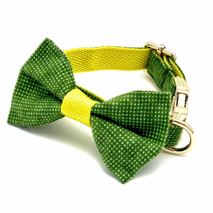 Green and Yellow Polka Dog Collar & Bow Tie Set