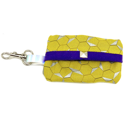 Mustard Honeycomb Dog   Holder Wvith Purple Suede Lining