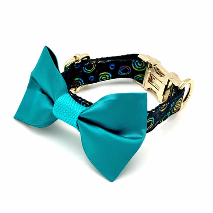 Satin Turquoise Circle Collar & Bow Tie Set