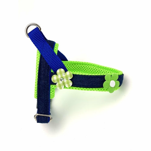 Summer Neon & Green Floral Denim Dog Harness