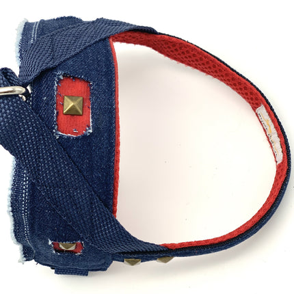 Frayed Denim & Red Harness With Bronze Studs