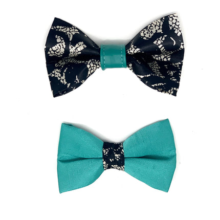 Satin Turquoise Forest Dog Collar Bow Tie Set