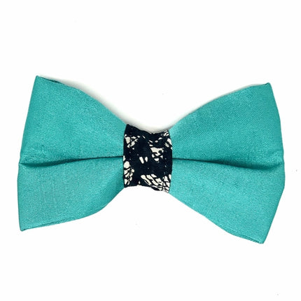 Satin Turquoise Forest Dog Collar Bow Tie Set