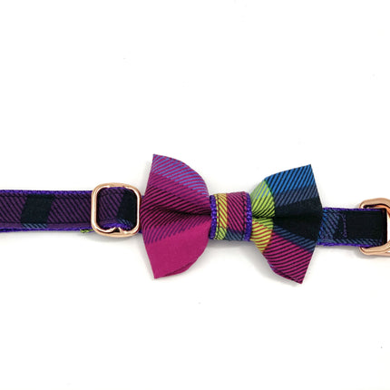 Tartan purple dog collar bow tie set