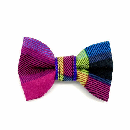 Tartan purple dog collar bow tie set