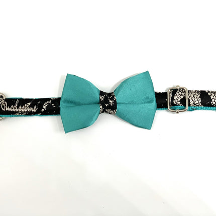 Satin Turquoise Forest Dog Collar Bow Tie Set