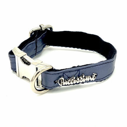 Metallic Grey Leather Collar