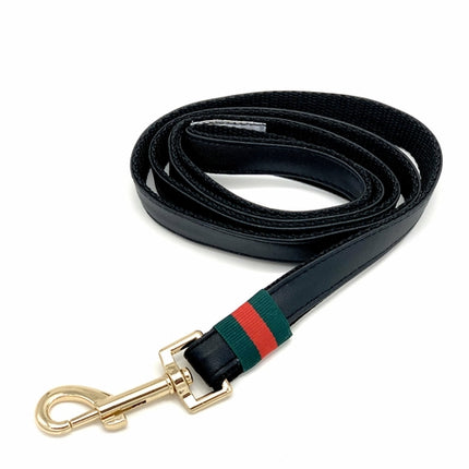 Black Leather Designer Collar, Leash & Bow Tie