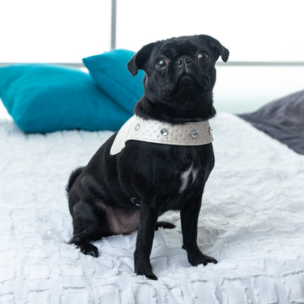 White Glitter Leather Harness With Swarovski Crystals