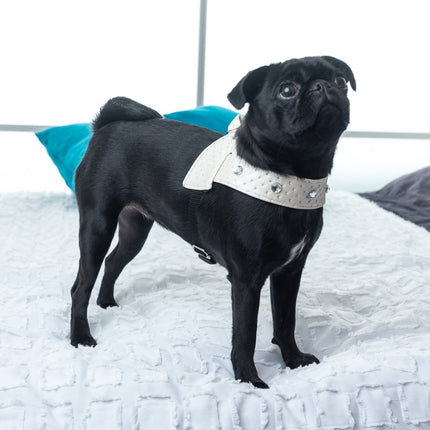 White Glitter Leather Harness With Swarovski Crystals