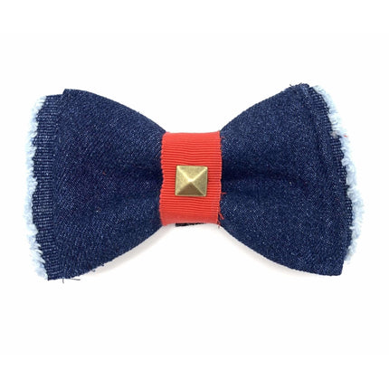 Frayed Denim & Red Harness With Bronze Studs