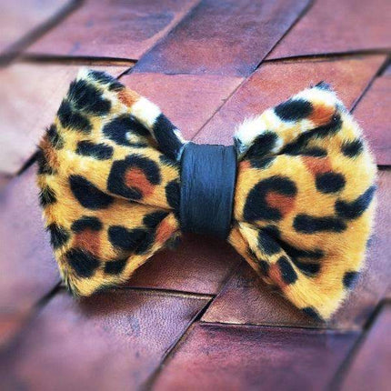 Snow Leopard Animal Print With Leather Bow Tie