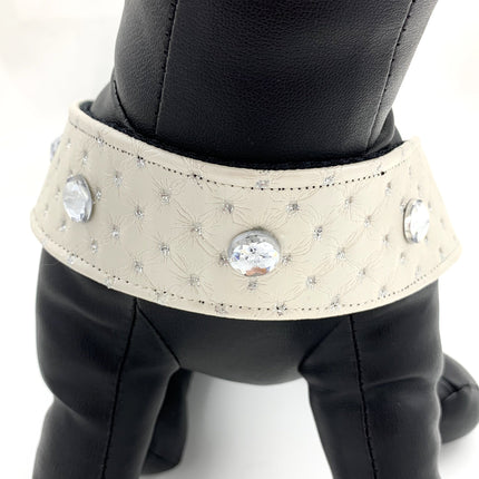 White Glitter Leather Harness With Swarovski Crystals
