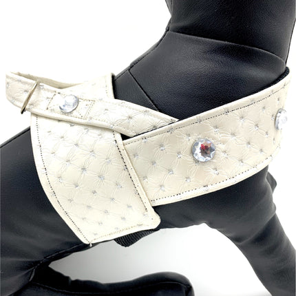 White Glitter Leather Harness With Swarovski Crystals