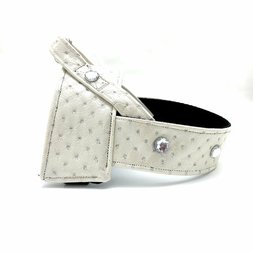 White Glitter Leather Harness With Swarovski Crystals