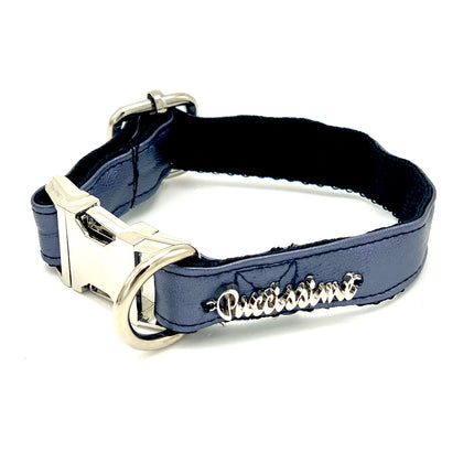 Metallic Grey Leather Collar