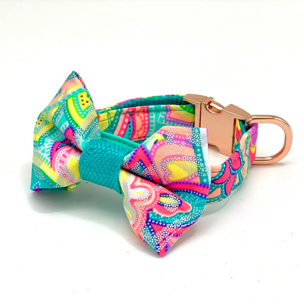 Shiny Turquoise Dog Collar & Bow Tie Set
