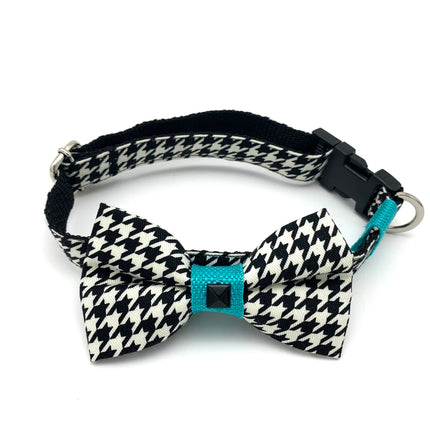 Turquoise Houndstooth Collar & Bow Tie Set