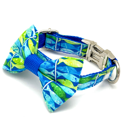 Blue Neon Dog Collar & Bow Tie Set