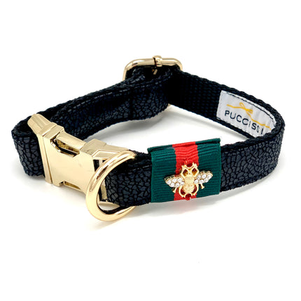 Black Leather Designer Collar, Leash & Bow Tie