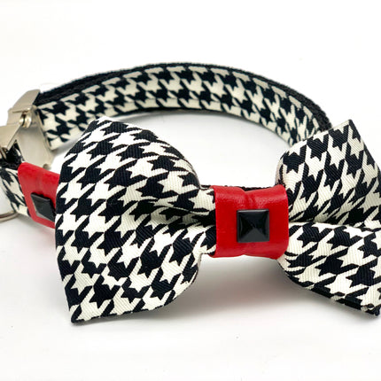 Red houndstooth collar & bow tie set
