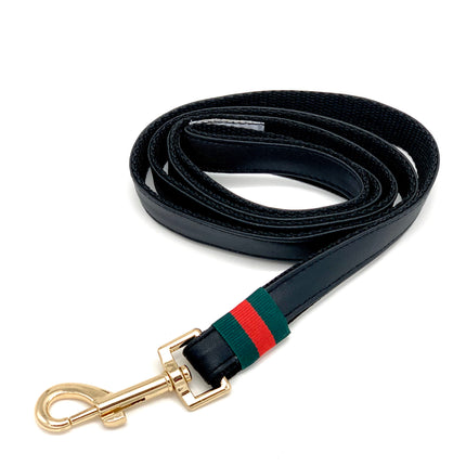 Black Leather Designer Collar, Leash & Bow Tie