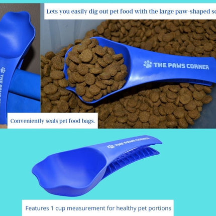 Paw-shaped Pet Food Scoop and Clip (1 cup)
