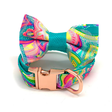 Shiny Turquoise Dog Collar & Bow Tie Set