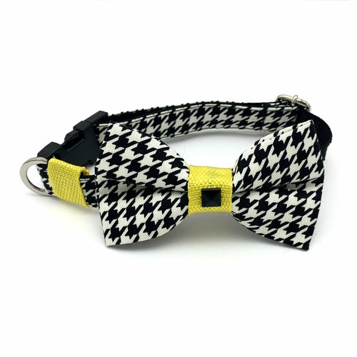 Yellow Houndstooth Collar & Bow Tie Set