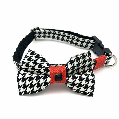 Red Houndstooth Collar & Bow Tie Set